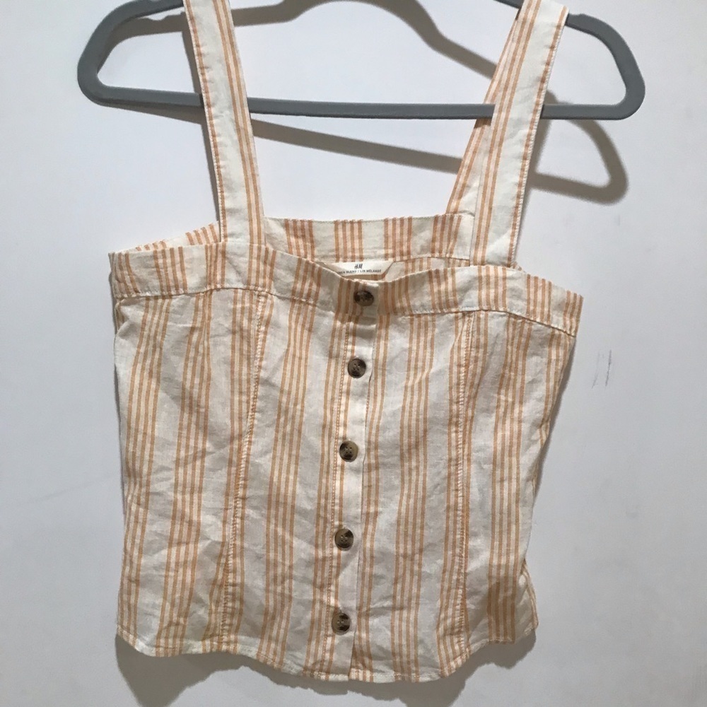 H&M linen blend crop top size S NWT straps yellow stripes